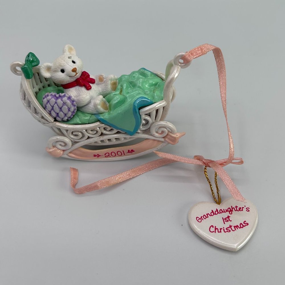 Vintage 2001 AGC Inc Teddy Bear Baby Granddaughter's 1st Christmas Tree Ornament